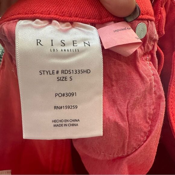 Risen Jeans Fiesta Red Denim Frayed Shorts size small NWT - Picture 8 of 9